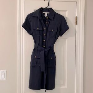 DVF Navy Blue Button Down Dress
